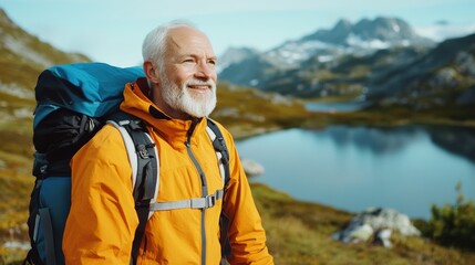 Naklejka premium A retired individual hiking in a scenic location, staying active and adventurous during retirement