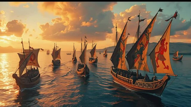 Minoan Naval Battle in the Aegean Sea "An ancient naval battle in the Aegean Sea between Minoan ships and rival forces