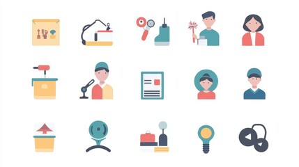 A set of icons representing different professions, hobbies, and interests.