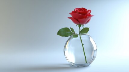 A single red rose in a glass vase, elegant and symbolic.