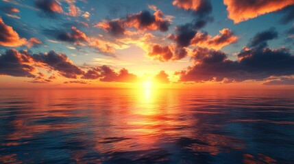 Sunset over Ocean with Dramatic Sky