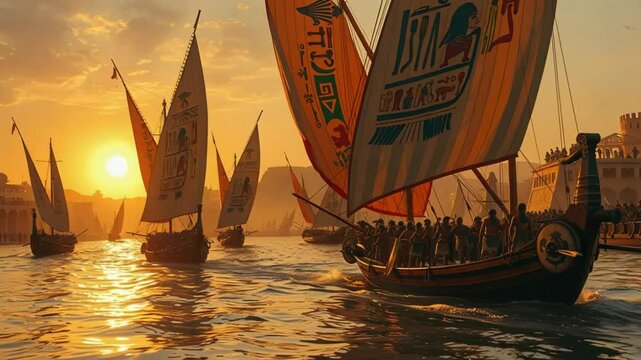 Ancient Egyptian Battle on the Nile "A battle between the Egyptian Pharaoh&rsquo;s naval fleet and a rival kingdom on the Nile River.