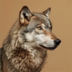 Fototapeta premium Majestic wolf portrait in a studio setting showcasing the beauty and elegance of Canis lupus with a neutral background