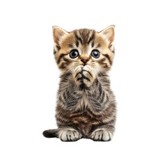 Obraz premium Adorable Kitten with Paw in Mouth, Looking Up with Big Blue Eyes