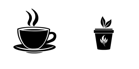 Obraz premium Modern image of a tea cup with an icon, symbol, logo, clipart, isolated. Modern graphic illustration. Modern graphic illustration isolated on white background.