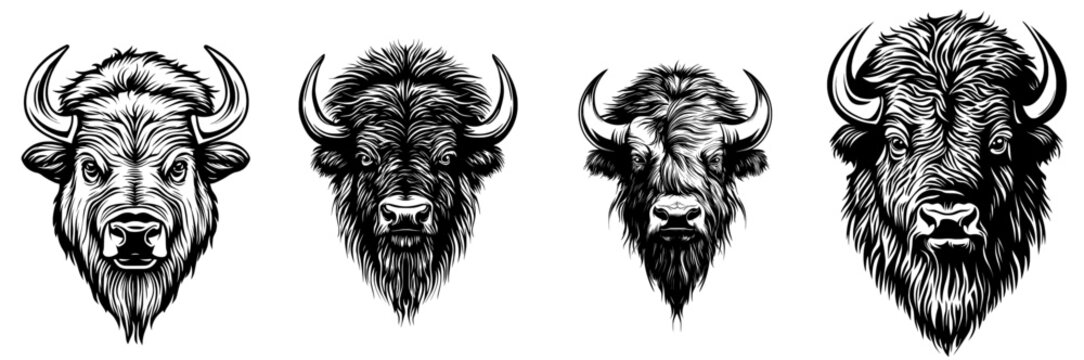 American buffalo logo. Illustration of bison mascot. Hand drawn bull face.