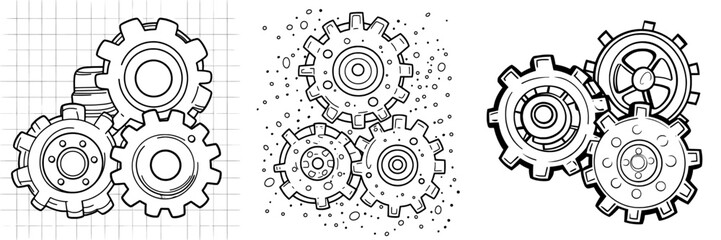 Line-filled icon on a gear. Cog Search Symbol.