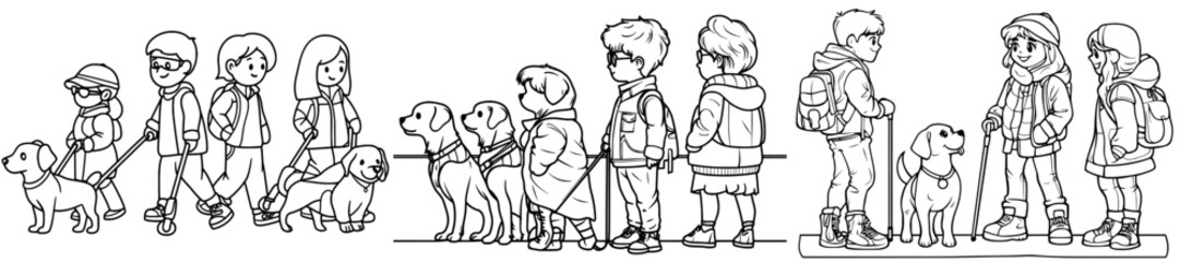 White cane awareness. Modern line art. Hand-drawn doodles.