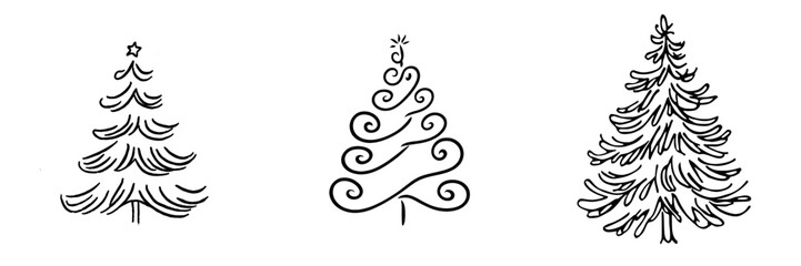 Obraz premium Modern Christmas Tree icon on white background drawn by hand