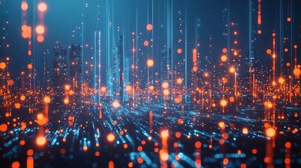 Futuristic City Powered by Floating Glowing Data Nodes and Energy Flows