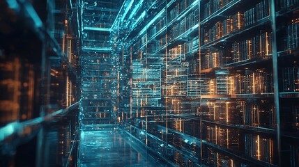 Futuristic Library with Holographic Data Streams   Digitized Knowledge and Information