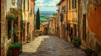 Obraz premium Cobblestone Street in a Picturesque Italian Town