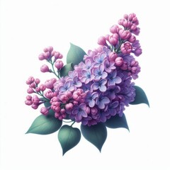 Two blooming purple lilac flowers isolated on a white background.