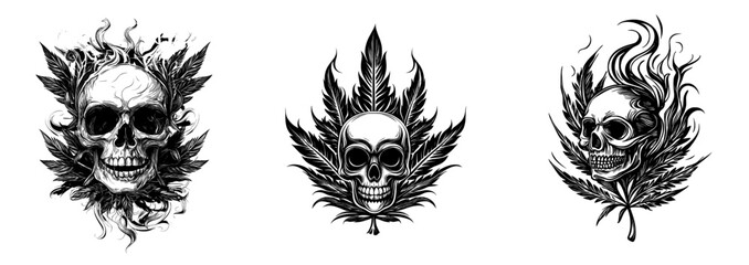 Obraz premium In this skullscape, cannabis leaves are the modern symbol of cannabis while the budskull is the modern skull with the cannabis leaf emblem.