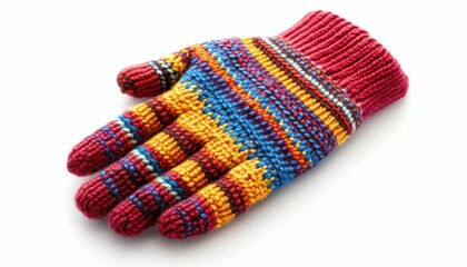 Colorful Knitted Winter Glove on White Background