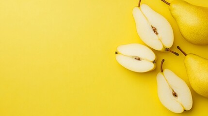 Sliced Fresh Fruit with Seeds and Detailed Texture on Solid Color Background, Emphasizing Natural Ripeness and Copy Space