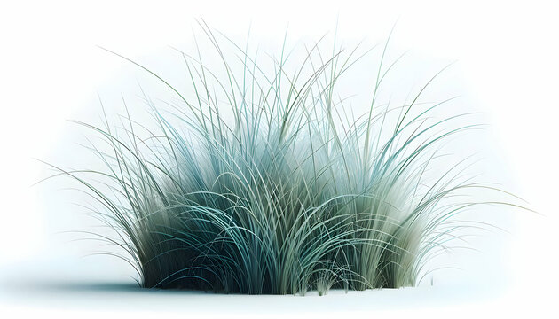 Wide grass patch with thin delicate blue-green blades isolated on white clean and airy style soft s4