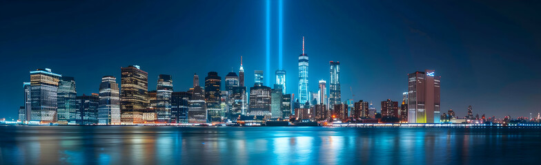 Panoramic view of the skyline at night