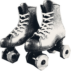 Сlipping from a black and white vintage magazine elements, halftone roller skates