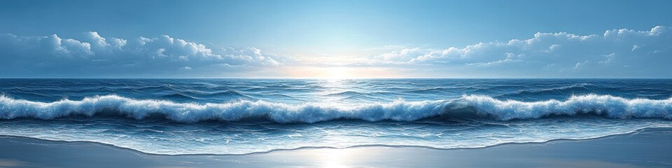 Fototapeta premium Serene ocean view with gentle waves and a bright horizon.