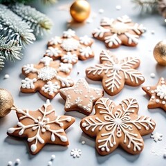 Star shaped gingerbread cookies. Christmas festive traditional sweets, baking, cookies, biscuit.