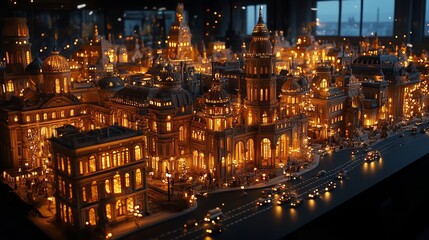 Fototapeta premium A model of a city with a clock tower. This concept fantasy architecture and building