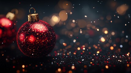Sparkling Red Christmas Ornaments with Golden Bokeh Lights - Made with Generative AI
