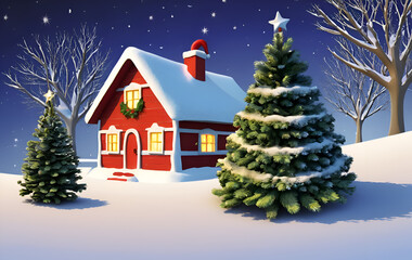 Naklejka premium Winter Wonderland Scene for Holiday Cheer Cute Christmas Tree Double Exposure 