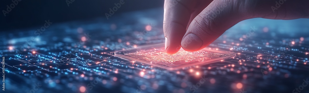 Leinwandbilder a hand touches a glowing, digital surface, showcasing a futuristic interaction with technology and d