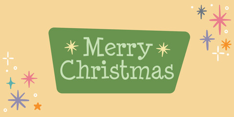 Retro Merry Christmas sign design, old greeting card type greeting illustration, vintage doodle starburst background design