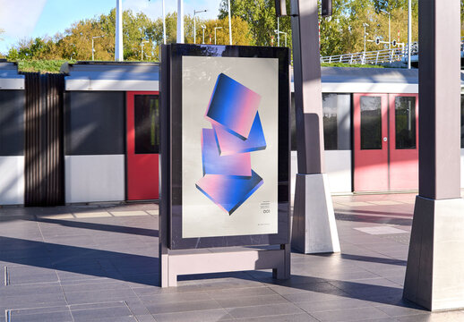 Mockup Of Vertical Customizable Advertisement On Train Platform