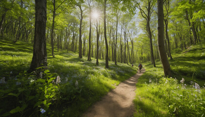 Obraz premium Forest Hike with Friends on a Serene Path in the Wilderness