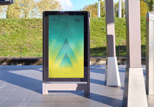 Mockup Of Vertical Customizable Advertisement In Plaza