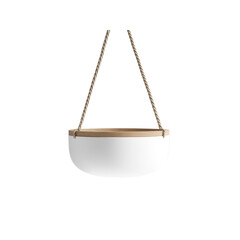 White Hanging Planter with Wooden Rim and Rope