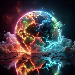  Bright and Tranquil Nature, Colorful Landscape with Neon Lights, Earth Background,  for Home Decor, YouTube Thumbnail, Design, Music Cover Art, 4K Wallpaper