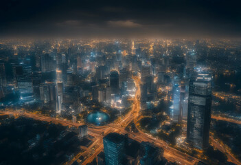 Fototapeta premium smart big night concept dot point background connection technology top view city bangkok all world connect