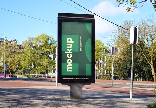 Mockup Of Vertical Customized Poster In Plaza