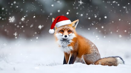 Fox celebrates christmas in snowy wonderland