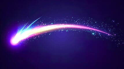 A vibrant, glowing comet streak across a dark blue background, with twinkling stars and a soft, ethereal glow.