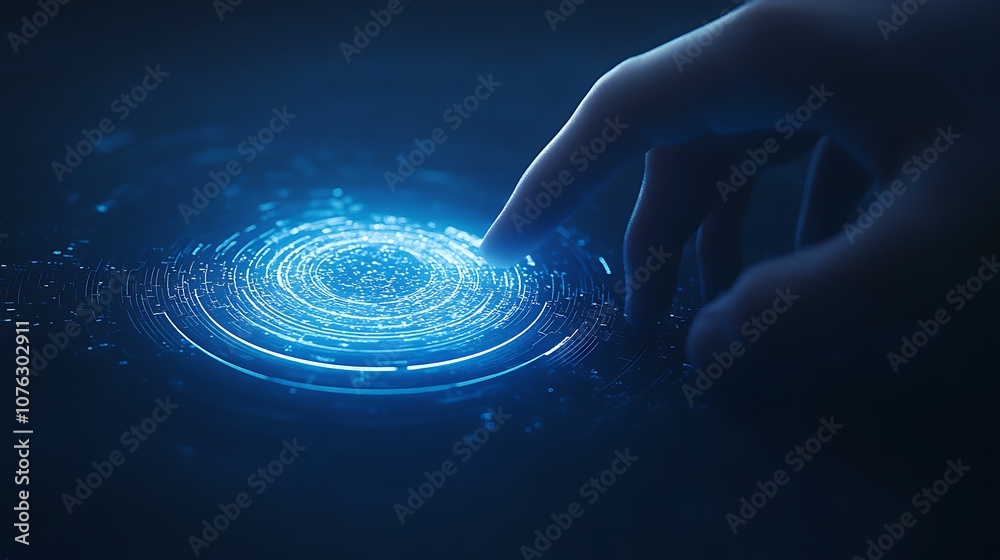 Poster a glowing blue ripple is created as a finger gently touches the surface of water, evoking a sense of
