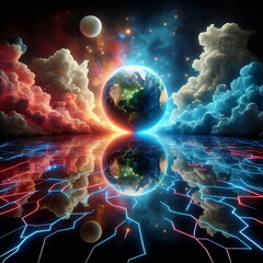 Earth Background, Colorful Landscape with Neon Lights, Bright and Tranquil Nature, for Home Decor, YouTube Thumbnail, Design, Music Cover Art, 4K Wallpaper