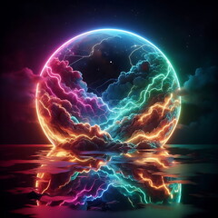 Colorful Landscape with Neon Lights, Earth Background,  Bright and Tranquil Nature, for Home Decor, YouTube Thumbnail, Design, Music Cover Art, 4K Wallpaper