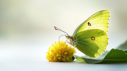 Fototapeta premium A vibrant butterfly perched delicately on a bright yellow flower, showcasing nature's beauty.