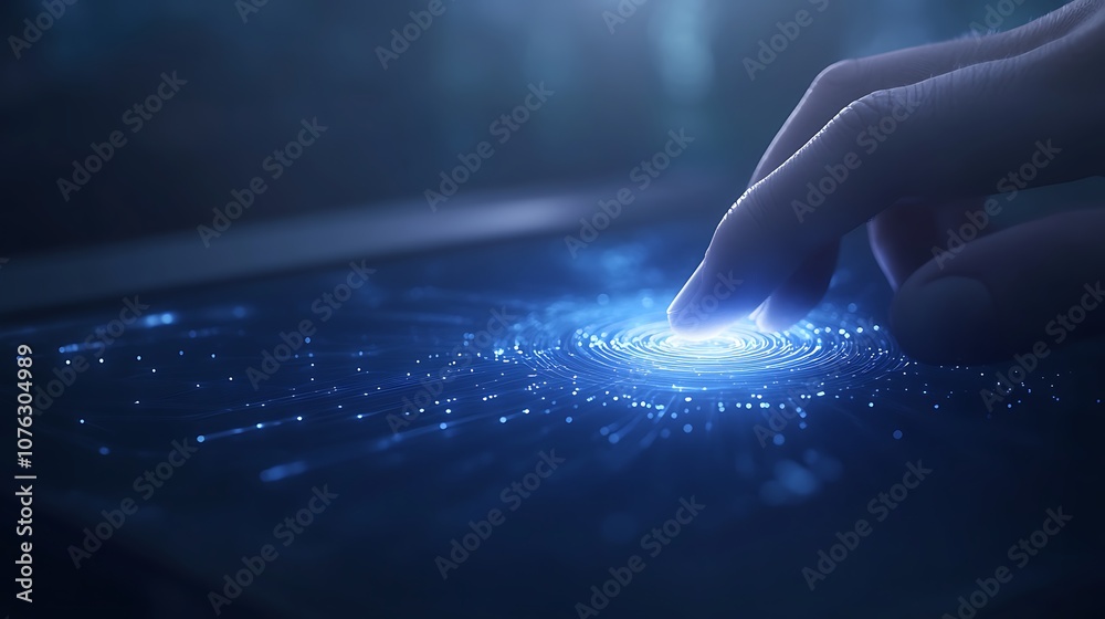 Poster A glowing hand interacts with a digital interface, creating a burst of light, symbolizing innovation and connection in technology.