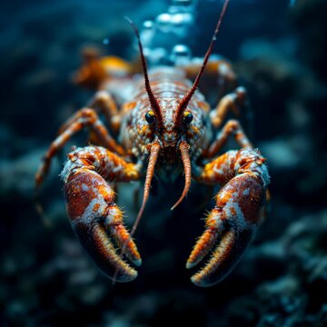 crayfish on blue