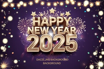 Festive New Year 2025 Celebration with Fireworks and Confetti
