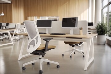 Modern Office Interior Design: White Desk and Ergonomic Chairs