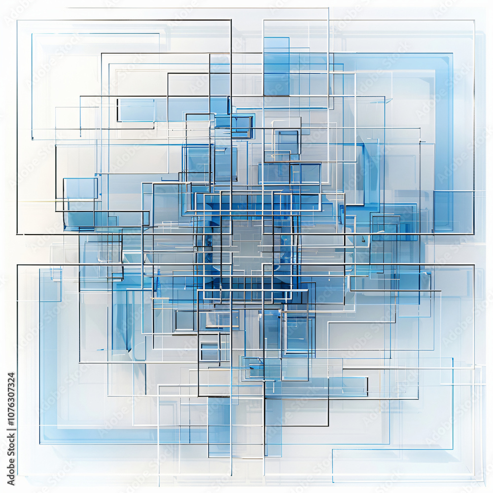 Aufkleber an abstract design features overlapping blue and clear rectangles, creating a modern and geometric v