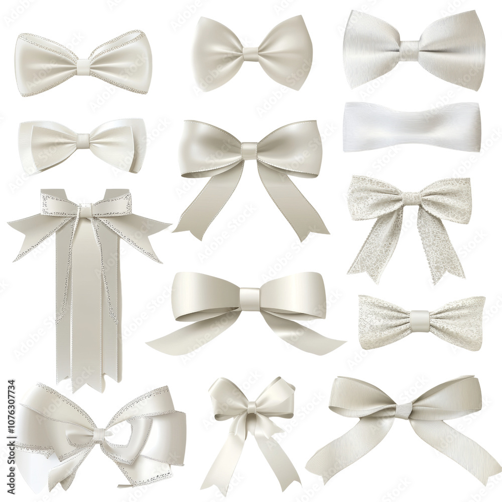 Poster set of ribbons and bows isolated transparent background