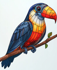 Fototapeta premium Illustration for children, colorful toucan on a white background.